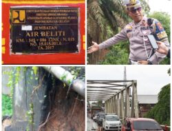 Longsor Ancam Jembatan di Muara Beliti, Satlantas Polres Mura Lakukan Pengaturan Lalu Lintas
