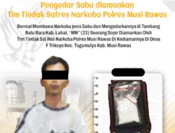 Polres Musi Rawas Tangkap Pengedar Sabu di Desa F Trikoyo, Amankan Barang Bukti 10,75 Gram