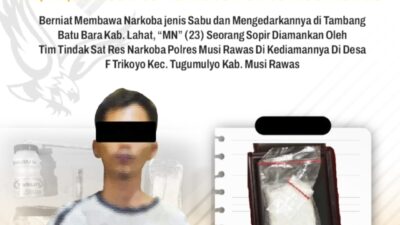 Polres Musi Rawas Tangkap Pengedar Sabu di Desa F Trikoyo, Amankan Barang Bukti 10,75 Gram
