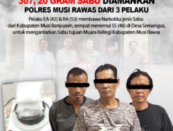 Polres Musi Rawas Berhasil Amankan 3 Kantong Narkoba Jenis Sabu dengan berat 307,20 Gram.