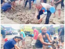 Polisi Turun Tangan Timbun Jalan Rusak di Muara Lakitan, Warga Apresiasi Aksi Cepat Tanggap