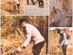 Bukan Sekadar Imbauan, Kapolsek Muara Beliti Turun Langsung Bersihkan Rumput Kering Cegah Karhutla.